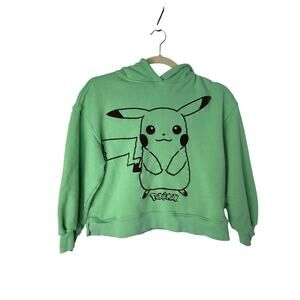Zara Girls Pokémon Pikachu Green Cropped Hoodie Sweatshirt Youth 11/12